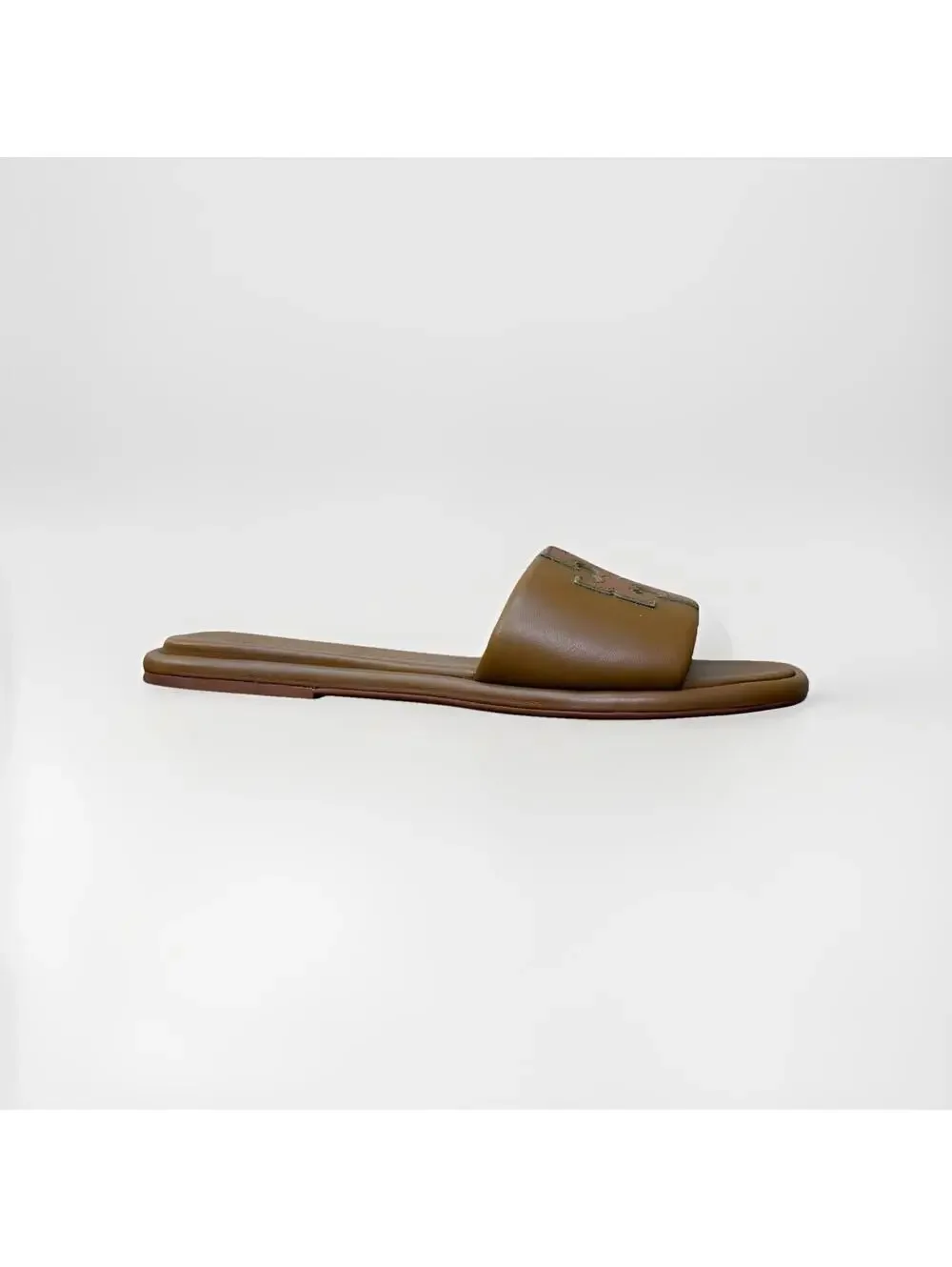 Tory Burch Ines Slide Sandals Brown Leather Double T Logo Women’s Size 9.5 M - Picture 1 of 7